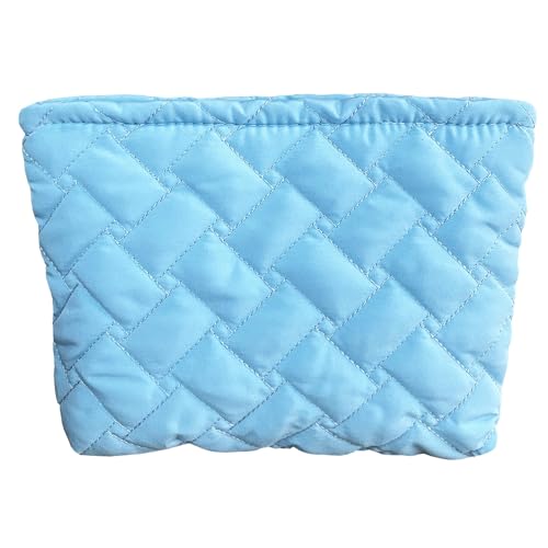 Wlz Quilted Makeup Bag Travel Toiletry Bag Puffy Cute Makeup Organizer Bags Small Cosmetic Bag Cotton Pouch Travel Essentials for Women Girls (Blue)