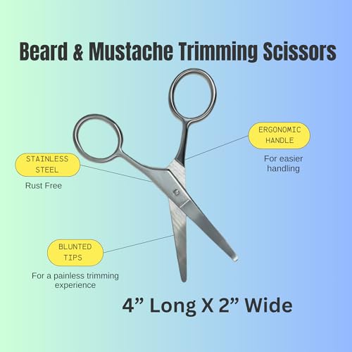G.B.S Men's 3n1 Trimming, Cutting and Styling Beard Scissors, Stainless-steel Scissors for Beard, Mustache, Eyebrow, Nose Hair, Leather Travel Case and Beard and Mustache Comb