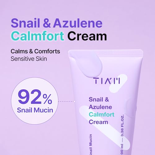 TIA'M TIAM Snail & Azulene Calmfort Cream, 3.38 fl oz, 92% Snail Mucin, Lightweight Calming & Moisturizing Cream for Soft, Glass Skin, Korean Skin Care, Day & Night Moisturizer Face Cream