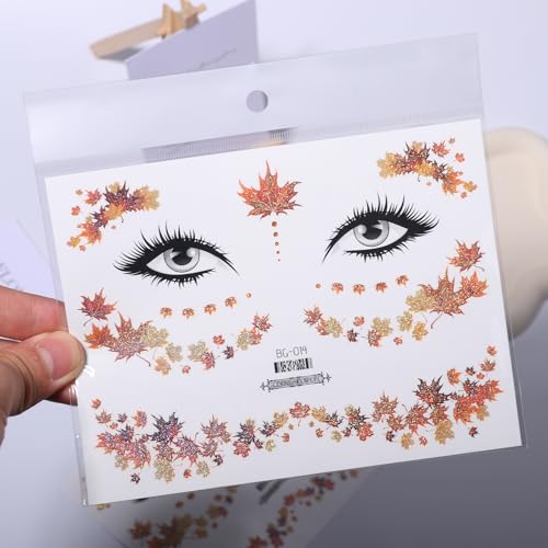 Fall Maple Face Sticker Autumn Maple Face Tattoo Stickers Thanksgiving Temporary Tattoos Stickers Fashion Maple Leaf Art Tattoo Sticker Thanksgiving Party Face Accessories for Body/Facial Makeup