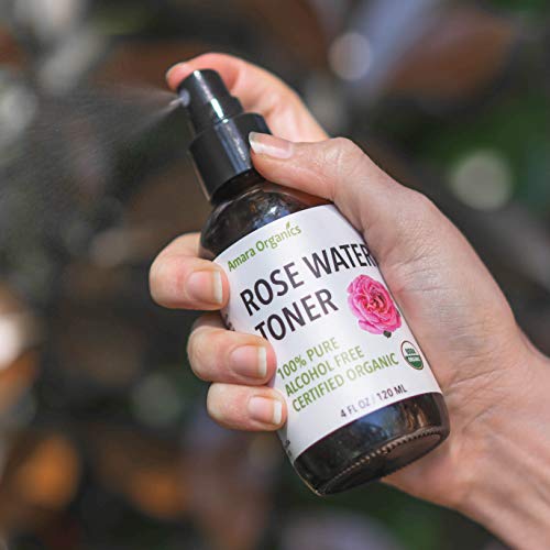 Rose Water Spray for Face - Facial Toner & Hair Mist - USDA Certified Organic - 100% Pure & Alcohol Free - 4 Oz