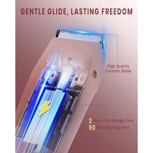 2-in-1 Bikini Trimmer for Women, IPX7 Waterproof Electric Shaver, Body Hair Trimmer & Electric Razor for Face, Lips, Pubic Area, Legs, Pink