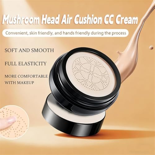 Makeup Foundation for Older Women, Moisturizing Concealer Long-Lasting Full Coverage, Mushroom Head Air Cushion CC Cream(Natural) (1 pcs)