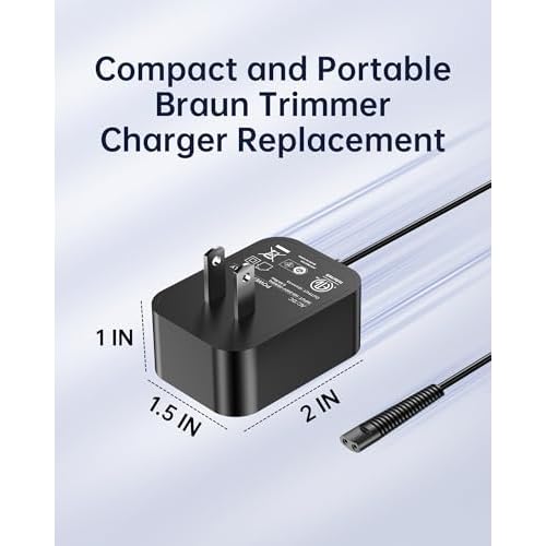 WUKUR 12V Charger Compatible with Braun Shaver Series 3/7/5/1/9, Charging Cord for Braun Electric Razor Shaver Trimmer 3040s, 310s, 340S, 5190cc, 5040s, 740S, 7865, 9290cc, 9095cc Replacement Adapter