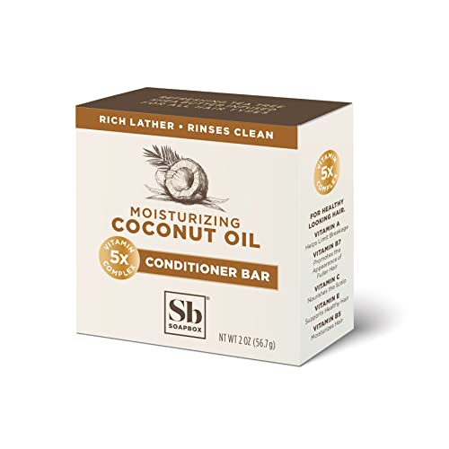 Soapbox Hair Conditioner Bar with Coconut Oil to Moisturize and Nourish Dry Damaged Hair - 2oz Solid Conditioner, Low Plastic, Vegan, Harsh Sulfate Free, Paraben Free