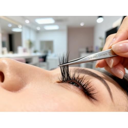 SHINING CROWN Tweezers for Eyelash Extension Straight and Curved 2PCS Set