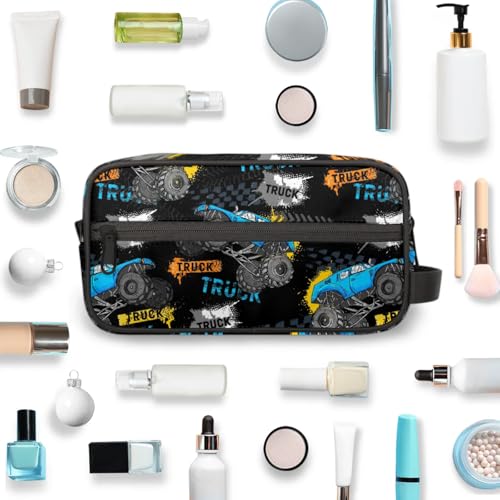 Boys Toiletry Bag for Kids Cartoon Truck Waterproof Hanging Cosmetic Makeup Dopp Kit Pouches for Travel Sports Shower Essential