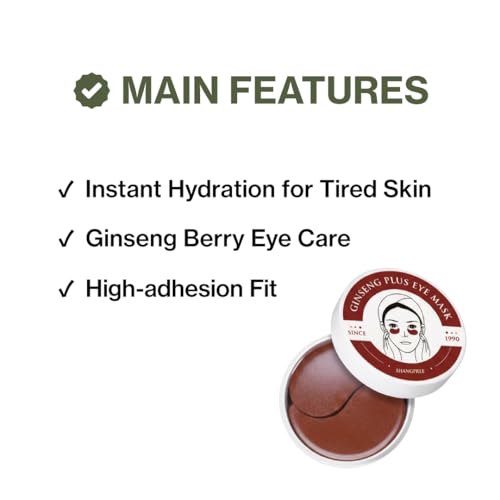 SHANGPREE Ginseng Plus Eye Mask (Eyepatches) 30 Pairs, Hydration & Elasticity Boost, Precious Ginseng Berry Extract, Cooling & Refreshing, for Dull Skin