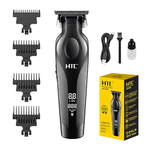 HTC Hair Trimmer with LED Display, Butterfly Wing Design, Precision Trimming with Durable Ceramic Blade for Salon-Grade Grooming£¨Black£©
