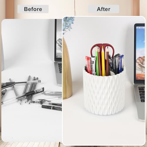 Makeup Brush Holder Organizer-360¡Æ Rotating Makeup Brush Storage,Pencil Pen Holder Cup,Desk Accessories,5 Slot Make up Brushes Cup, for Vanity Desktop Bathroom Countertop (White)