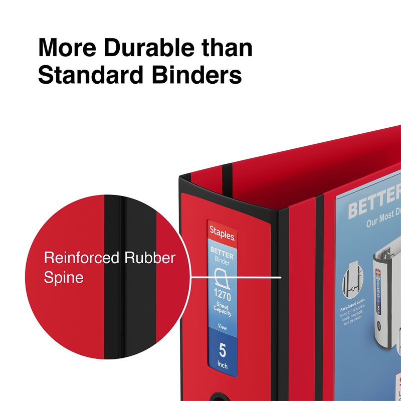5-Inch Capacity Red Three-Ring Binder with D-Rings for Office & School