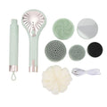 Rechargeable Electric Back Scrubber Body Brush with 3 Gears Multifunctional Shower Bathing Tool, Detachable Long Handle & 6 Brush Heads for Complete Shower Use - Light Green