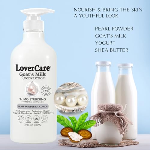 Lover's Care Goat Milk Body Lotion for Dry Skin Pearl 27.05oz (800ml) - Combo Body Lotion & Body Wash¡¦