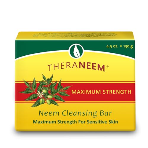 TheraNeem Neem Oil Cleansing Soap Bar for Sensitive Skin - Body Wash Bar for Women & Men, Made with Organic Olive, Coconut, Palm, & Jojoba Oils, Gentle Clean, Natural Herbal Cleanser - 4.5 oz