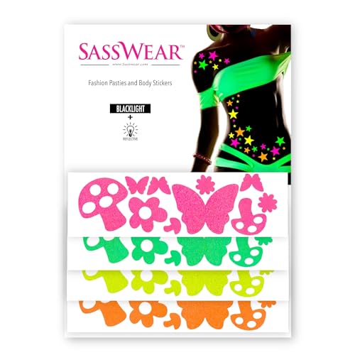 Sasswear Blacklight Body Stickers - Neon Fashion Accessories for Raves, Festivals and Glow Parties, 40/pk (Mushroom)