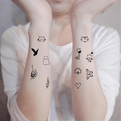 30 Sheets Cute Tiny Temporary Tattoos for Women Men Finger Hands, Fake Tattoo Stickers Bulk Black Long Lasting Waterproof Tattoos for Adults Neck Arms
