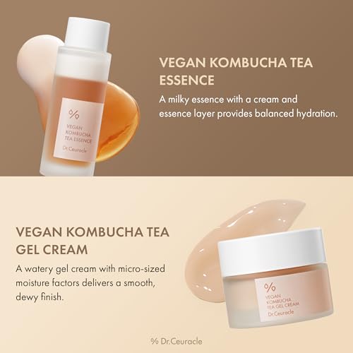 Dr.Ceuracle Vegan Kombucha Tea Essence and Gel Cream - Korean Skincare Gift Set for Holiday (Beginning Set)