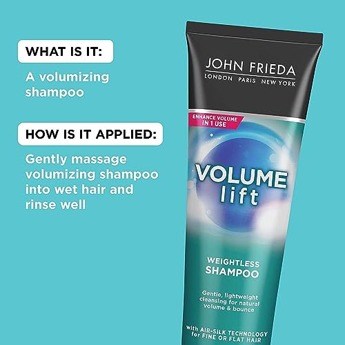 John Frieda Volume Lift Weightless Shampoo, Lightweight Volumizing Shampoo with Air-Silk Technology for Fine or Flat Hair, Adds Natural Fullness, Safe for Color-Treated Hair, 8.45 Oz (Pack of 2)