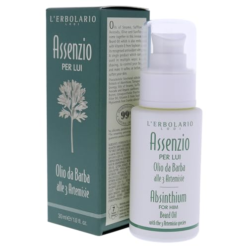 L'Erbolario Absinthium Beard Oil - Delicate, Super Emollient And Light Texture Oil For Skin - Can Be Used In Multiple Ways - Use After Shaving To Control Beard Or Before, To Soften - For Men - 1 Oz