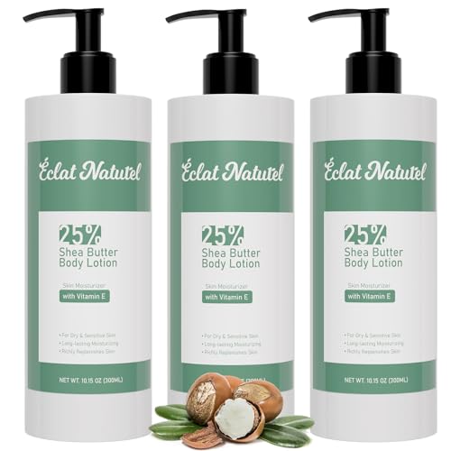 Shea Butter Body Lotion for Dry Skin, 25% Shea Butter Lotion with Vitamin E Moisturizer, Hydrating Nourishing Moisturizing Pump Body and Hand Cream, 10.15 Fl Oz (Package of 3)