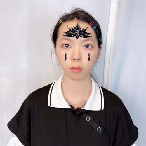Topz Black Face Jewels Stickers, Self-Adhesive Face and Body Gems for Halloween Festival Makeup Skull Face Tattoo for Cosplay Costumes Rave Party Body Gems Stick On for Adults