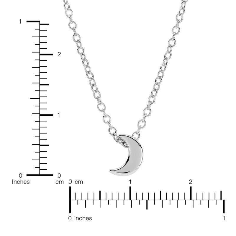 Sterling Silver Half Moon Pendant Necklace for Women & Teens - 16" + 2" Extender