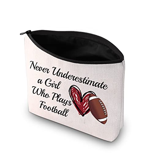 PXTIDY Football Makeup Bag Never Underestimate a Girl Who Plays Football Travel Bag Gifts For Football Game Fans Players