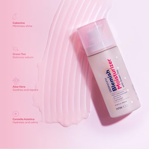 Hanhoo Dermafix Blemish Moisturizer, 2.02 Fl. Oz., with Calamine, Green Tea, and Aloe, Lightweight Daily Facial Moisturizer, for Oily, Acne-Prone Skin, Moisturizer for Acne Regimen, Korean Skincare