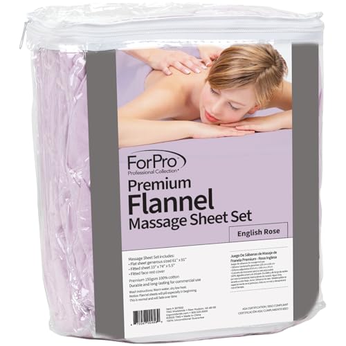 ForPro Premium Flannel 3-Piece Massage Sheet Set, English Rose, for Massage Tables, Includes Flat Sheet, Fitted Sheet and Fitted Face Rest Cover