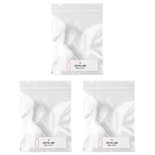 Kiara Sky Gelly Tips Refill Pack - Soak Off Soft Gels - Coffin Shape (Long Length) (Sizes 0, 1, 2)