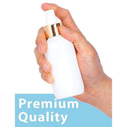 JUVITUS 4 oz / 120 ml High Shine Gloss White Glass Boston Round Bottle with Gold Fine Mist Spray (6 Pack)