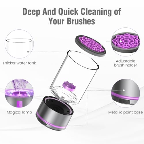Makeup Brush Cleaner machine, 2 in 1 Makeup Brush Cleanser & Washer, 7000 RPM High-Speed Deep Cleaning, Portable Automatic Cosmetic Brush Cleaner for Foundation Brush Sponge, Purple