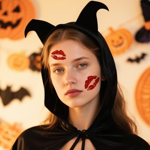 10 Sheets Red Lip Temporary Tattoo, Waterproof Red Lip Print Tattoo Stickers Self-Adhesive Kisses Decal for Face Body Birthday Bachelor Party Decorations