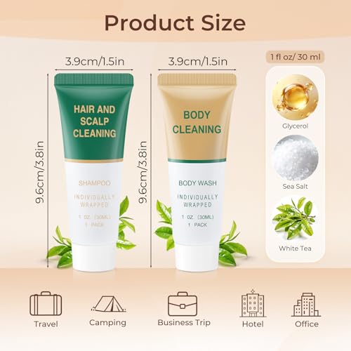 Shampoo and Body Wash Bulk,Travel Size Individually Wrapped Hotel Mini Shower Gel and Shampoo Small Cleansing Toiletries Amenities Men Women for Hotel/Vacation/Homeless 1 Fl Oz (Pack of 60)