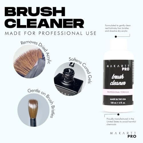 MakarttPro Brush Cleaner and Acrylic Kolinsky Brush Bundle - Size #8, Professional 100% Kolinsky Hair Acrylic Nail Brush with Acetone-Free Cleaner for Perfect Bead Control and Easy Maintenance