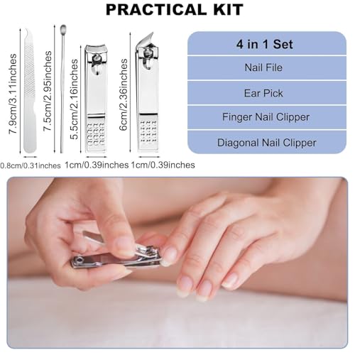 24 Sets Travel Manicure Set Professional Nail Clipper Kit Bulk,4 in 1 Adult Stainless Steel Travel Manicure Kit with Case Individually Wrapped Nail Clippers Bulk for Homeless,Hotel,Charity(4 Colors)