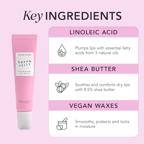 HERBIVORE Dream Jelly Multi-Oil Lip Balm for Hydration + Plumping with Linoleic Acid, Shea Butter, and Vegan Waxes - Plant-based, Vegan, Cruelty-Free