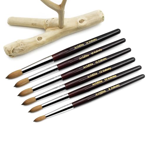 Round Head Kolinsky Acrylic Nail Brush Red Wine Color Wooden Handle For Professional Manicure DIY Home Salon £¨Size 8/10/12/14/16/18£© (16# Kolinsky)