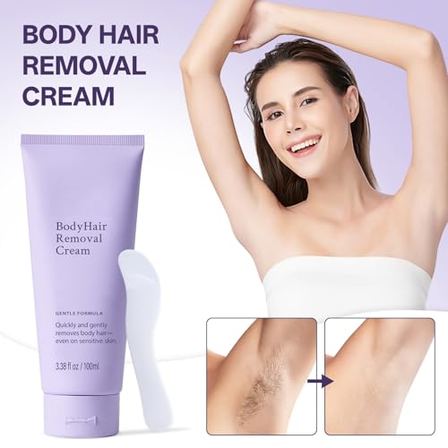 Body & Facial Hair Removal Cream for Women and Men, Painless Depilatory Cream for Sensitive Skin, Gentle Hair Remover for Legs, Arms, Underarms & Bikini Line with Spatula Applicator (1PCS)