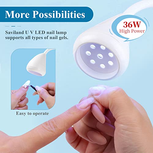 SAVILAND Jelly Gel Nail Polish Set, 30 Colors Translucent Nail Polish Set Rechargeable Nail Led Lamp - 36W Mini U V Light