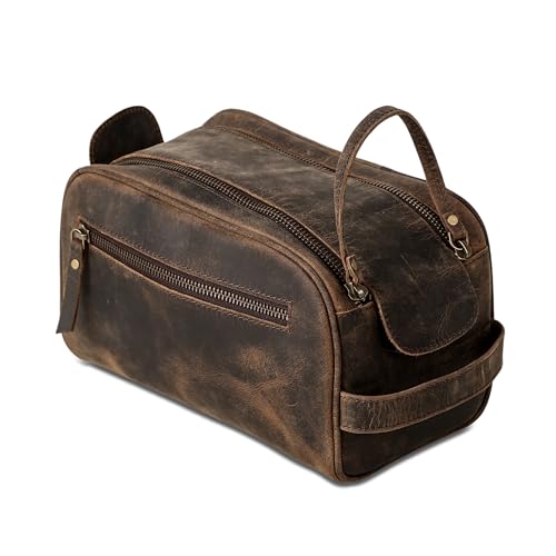 KomalC Travel Toiletry Bag ? Premium Leather Dopp Kit for Men & Women with Water-Resistant Lining & Spacious Zippered Organizer