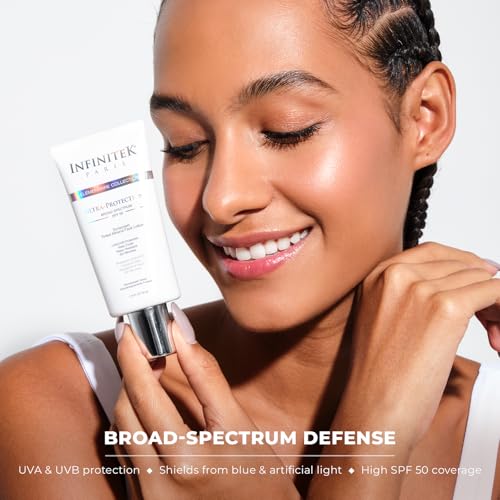Infinitek Paris | Tinted Mineral Face Sunscreen SPF 50 | Galentine¡¯s Gifts & Valentine¡¯s Day Gifts for Women | UVA/UBV and Blue Light Protection, Matte Finish, Water Resistant | 1.75 fl oz / 50 ml
