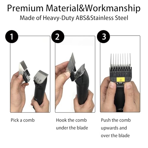 Professional Animal Stainless Steel Attachment Guide Guard Combs for A5 Style Detachable Blade Pet Groomers, 1/8"-1" Compatible with Wahl KM Series Andis AG BG Oster A5 A6 Animal Clippers (#1-1/8")