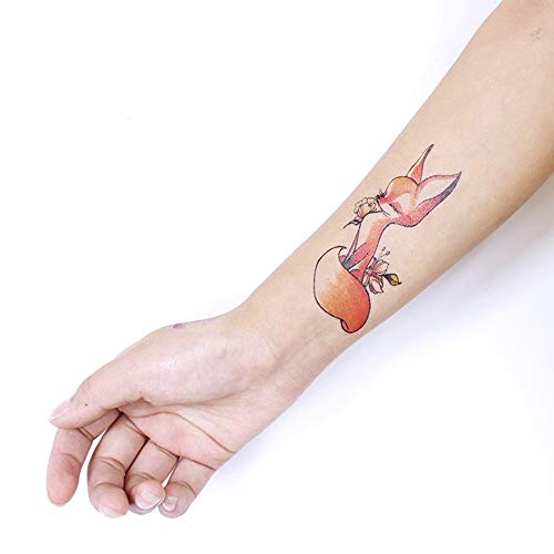 6 Sheets Small Cute Kids Women Wrist Hand Neck Orange Cartoon Flower Fox Temporary Tattoo Stickers for Grils Boys