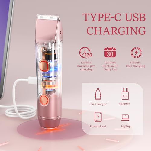 Bikini Trimmer for Women: Electric Razors & Shaver [IPX7 Waterproof] with Dual Heads for Body Pubic Hair - Rechargeable Wet Dry Lady Hair Trimmer 2 in 1 for Underarm Leg Arm Face