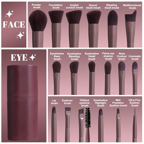 BS-MALL Makeup Brush Set 18 Pcs Premium Synthetic Foundation Powder Concealers Eye shadows Blush Makeup Brushes with black case (D-Brown)