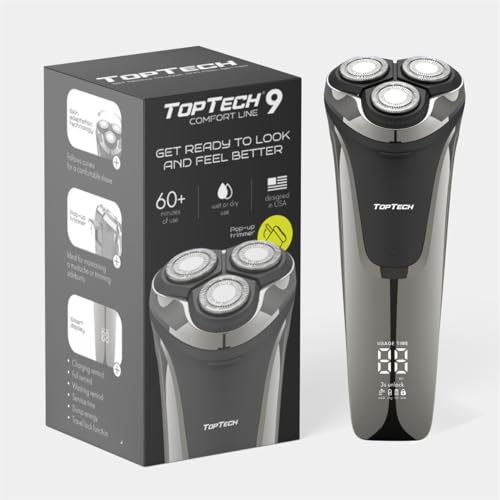 Electric Shaver for Men ? TT Comfort Line 9, Wet Dry Waterproof, Rotary Triple Head, USB-C Rechargeable Electric Razor, 60 Min Runtime, Pop-Up Trimmer