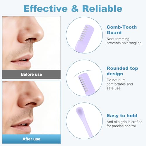5PCS 2-in-1 Nasal Hair Cutter, Manual Nose Hair Trimmer Cutter with Ear Pick for Women & Men 360¡ÆRotating Nose Hair Remover Grooming Tool Knife Razor Portable Nostril hair Trimmer Clipper (Purple)