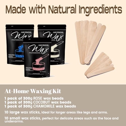 900g / 2lbs Wax Beads, Hard Wax Beads for Brazilian Bikini & Coarse/Stubborn Hair with 3 Go-To Scents,Wax Beads for Hair Removal At-Home Waxing on Bikini,Face, Legs,Body