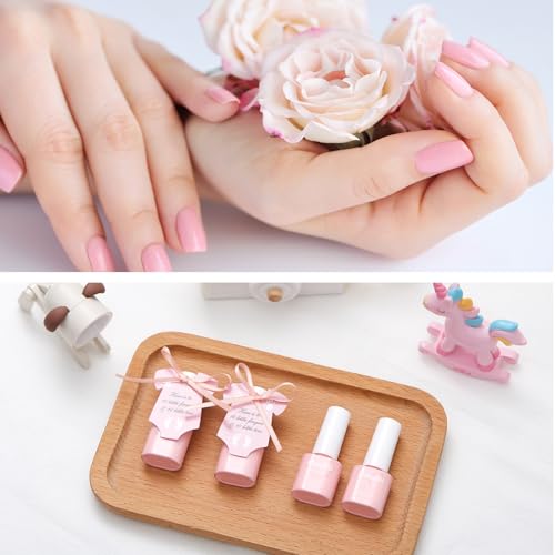24 Set Light Pink Baby Shower Mini Nail Polish Bulk Baby Shower Party Favors for Guests Gender Reveal Party Supply Souvenir Return Thank You Gifts with Card Organza Bags Ribbon Quick Dry